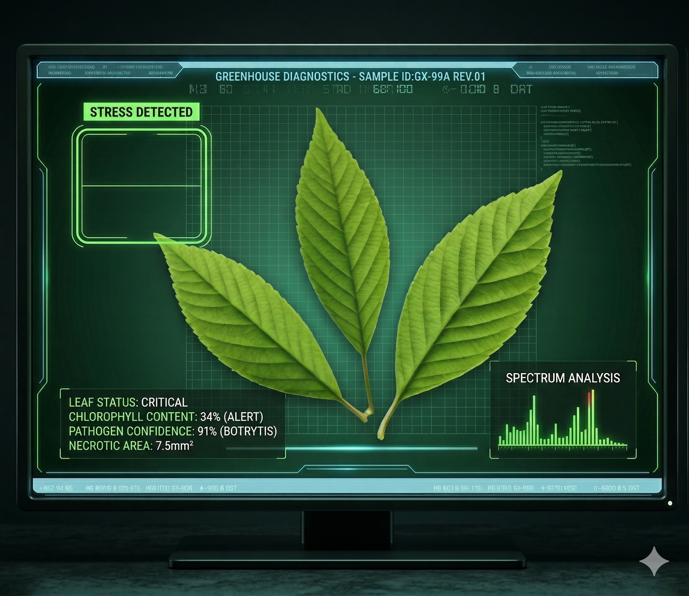Juno AI greenhouse diagnostics - leaf stress detection